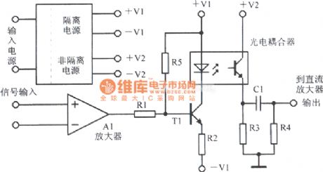 Direct optical coupling isolating amplifier circuit diagram