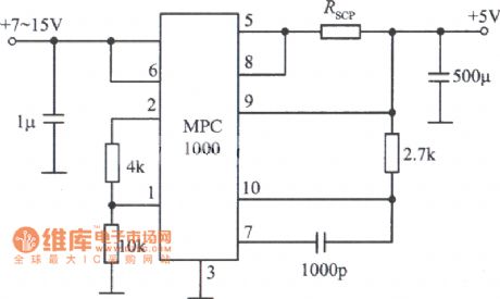 5V, 3A regulated power supply circuit diagram composed of MPC1000 integrated regulator