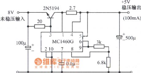 5V regulated power supply circuit diagram composed of MC1460G integrated regulator