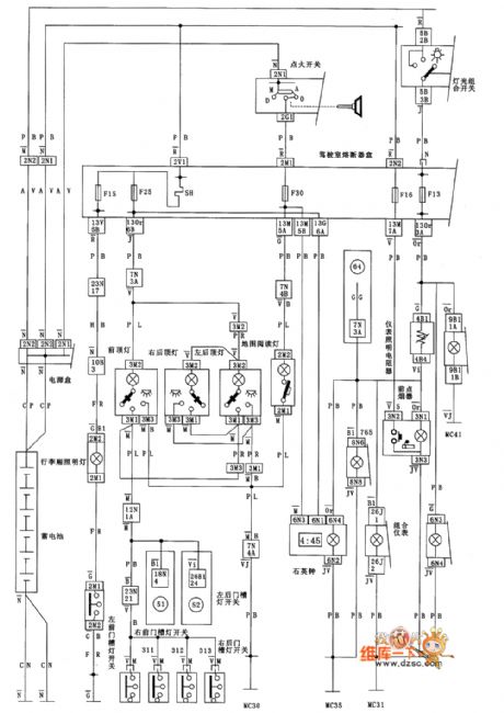 The internal lighting circuit diagram of DONGFENG Citroen Elysee MP5.2 electronic fuel injection engine
