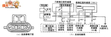 Shanghai GM Regal 2.0L crankshaft/camshaft position sensor connector terminal and connecting circuit diagram