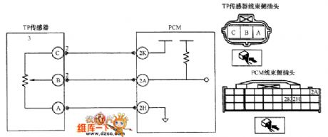 Mazda throttle position sensor and PCM connecting circuit diagram