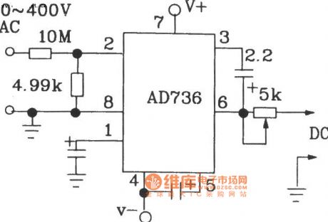 AC / DC converter circuit diagram composed of AD536