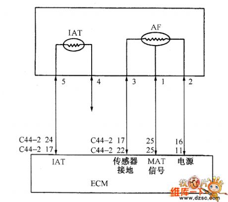 2.4L V6 motor air flow sensor and ECM connecting circuit diagram