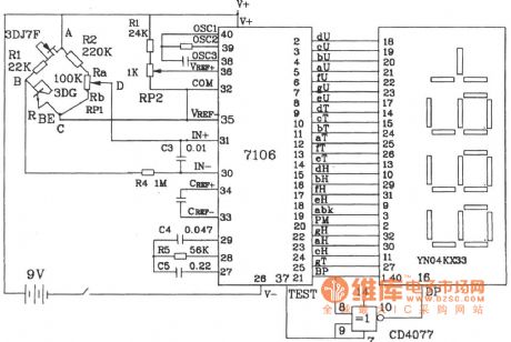 Micro-consumption thermometer circuit diagram composed of PN structure and dual integral A/D converter