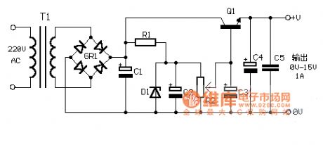 The make-up circuit diagram of 0-15V 1A power supply