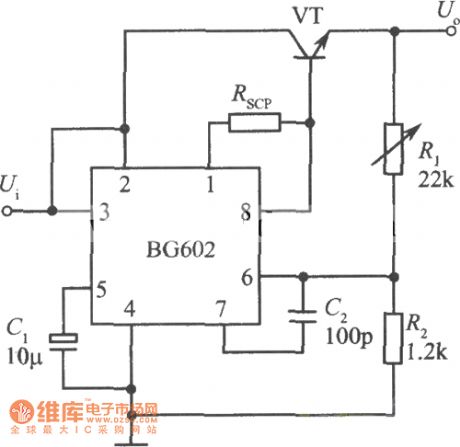 BIG602 integrated regulated power supply circuit diagram composed of NPN power transistor extending flowing