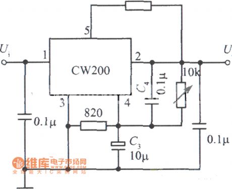 Low ripple integrated regulated power supply circuit diagram composed of CW200