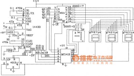 Digital voltmeter circuit diagram composed of MC14433 3 1 / 2 dual integrating A / D converter