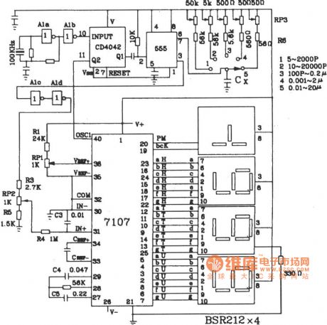 Digital capacitance table circuit diagram composed of ICL7107