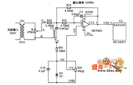 The hardware circuit diagram of AC voltage measuring module system