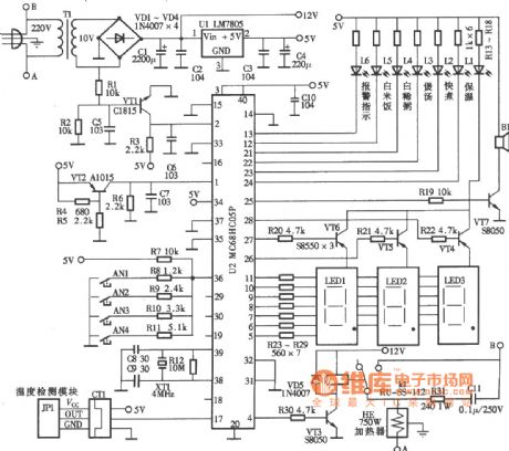 F2-750A Intelligent fuzzy control rice cooker circuit diagram