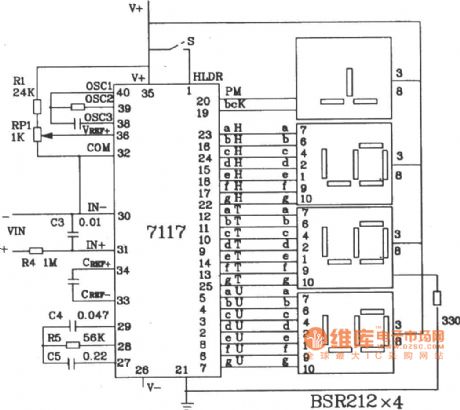 Digital voltmeter circuit diagram composed of ICL7117