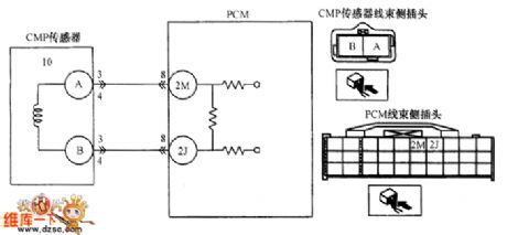 Camshaft position sensor and PCM connection circuit diagram