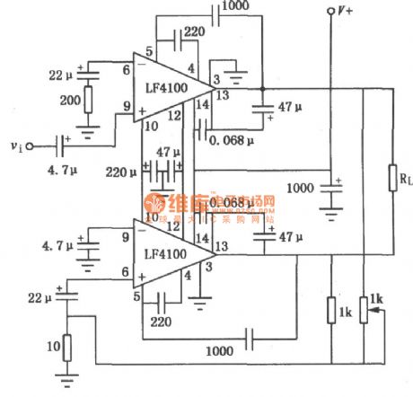BTL power amplifier circuit compoed of LF4100