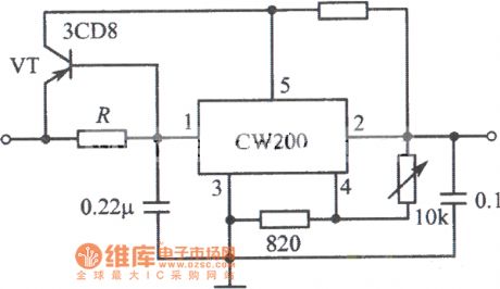 CW200 integrated regulated power supply circuit diagram with NPN power transistor extending flowing