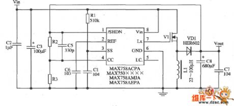 Boost Regulator With Output Current Expansion Circuit Composed Of MAX758A
