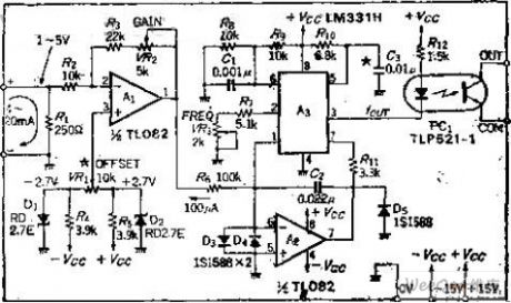 the isolated current - frequency conversion circuit to convert 4~20MA to 10KHZ