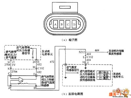 Shanghai GM Regal 2.0L intake temperature sensor connector terminal and connecting circuit diagram