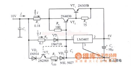 5A regulated power supply circuit diagram composed of LM340T integrated regulator