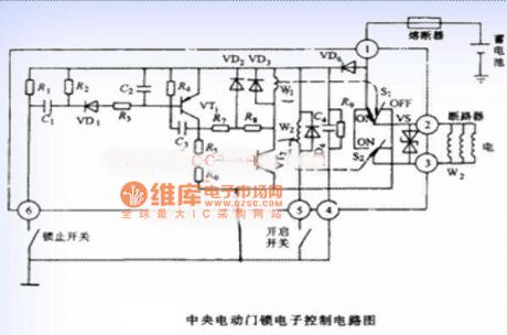 The central power door locks electronic control circuit diagram of Santana 2000