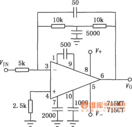 μA715 dual power broadband high-speed single op amp circuit diagram