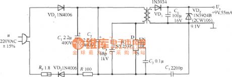 9V 55mA AC and DC converter circuit composed of TNY253P