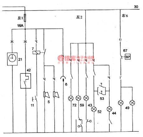 The Priciple Circuit of Volga 3102 Cigarette Lighter,Loudspeaker and Room Lamp
