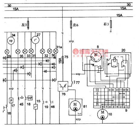 The instrument indicator and wiper/washer indicator circuit of Volga 3102