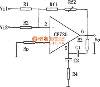 The gain adjustable addition circuit composed of CF725