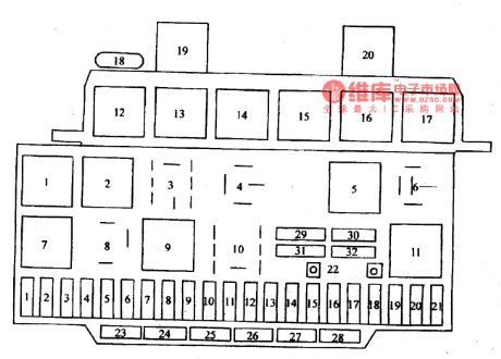 The relay and fuse circuit on the top of Santana central connection box