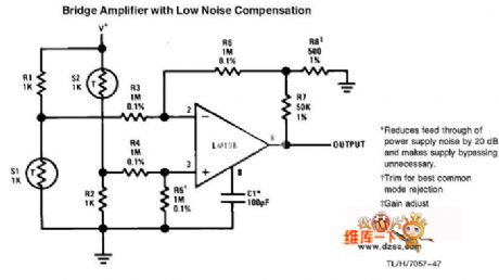 bridge amplifier circuit with a low-noise compensation circuit