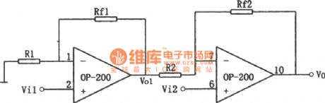 High input impedance in-phase differential amplifier circuit composed of OP200