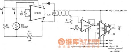 Detection 4 ~ 20mA loop instrument amplifier (ISO120,XTR101)circuit diagram