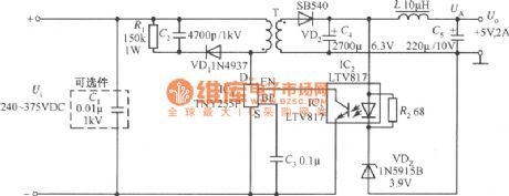 5V 2A PC standby power supply circuit composed of TNY255P