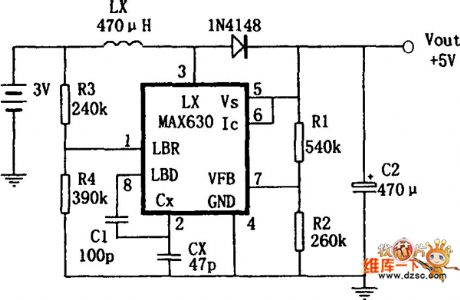Pressurization transform power supply circuit with the frequency automatic offset features composed of the MAX630