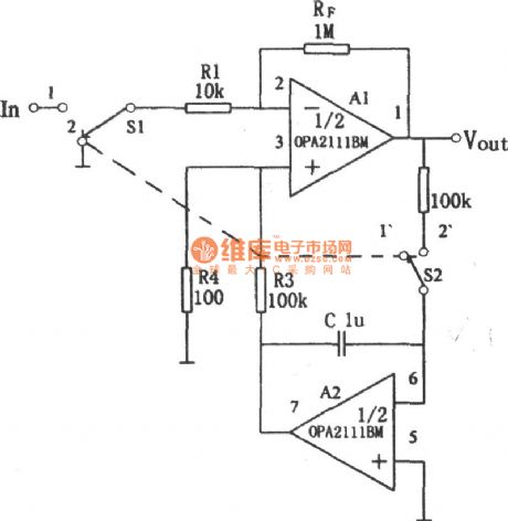 Automatic zeroing amplifier circuit composed of OPA2111BM