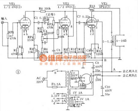 The amplifier circuit diagram of 6p14 tube