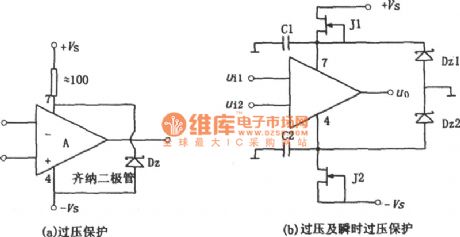 Op amp power supply over-voltage protection circuit diagram