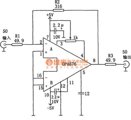 Wideband Video Amplifier Circuit with 50Ω Input/Output Impedance