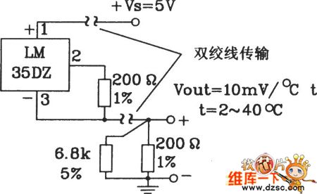 Common Positive Power Supply Long Distance Transmission Circuit Composed Of LM35DZ Celsius Temperature Sensor