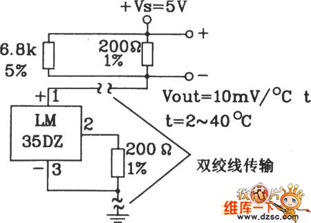 Common Ground Long Distance Transmission Circuit Composed Of LM35DZ Celsius Temperature Sensor