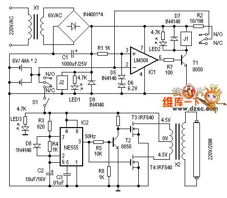 The circuit diagram of emergency lamp circuit board