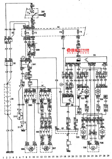 The e-glass elevating and control door lock wiring circuit of DPCA-VOLCANE DC7140