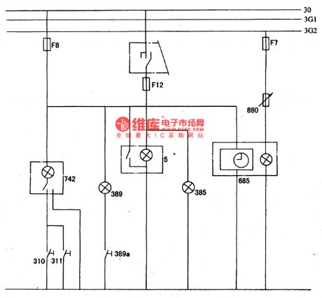 The room light, cigarette lighter and clock principle circuits of DPCA-VOLCANE DC714OZX