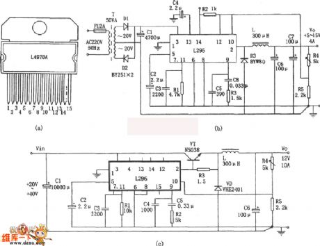 Manostat power supply composed of the L296 large current switching power supply chip