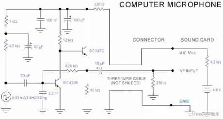 Computer Microphone and JFET-MOSFET earphone power amplifier circuit diagram