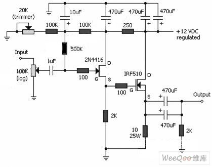 Computer Microphone and JFET-MOSFET earphone power amplifier circuit diagram