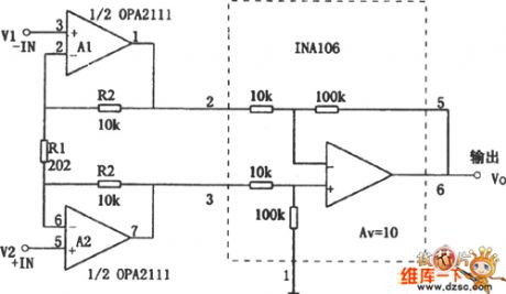 High-Precision High-Impedance Instrument Amplifier Circuit Composed Of OPA2111