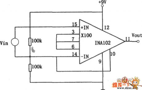 Single Power And Low Power Consumption Instrument Amplifier Circuit Composed Of INA102